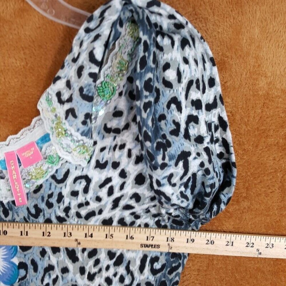 CHARLOTTE TARANTOLA Womens Sweater Large Gray Pullover Leopard Floral Beaded - Picture 6 of 8